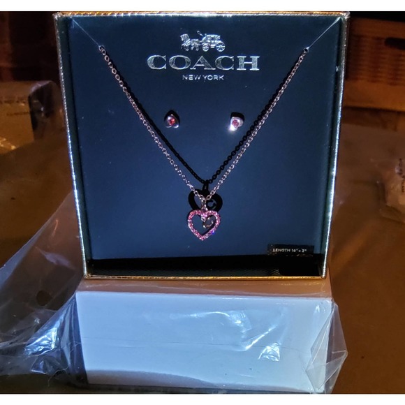 COACH HEART NECKLACE AND STUD EARRINGS SET - Picture 2 of 3